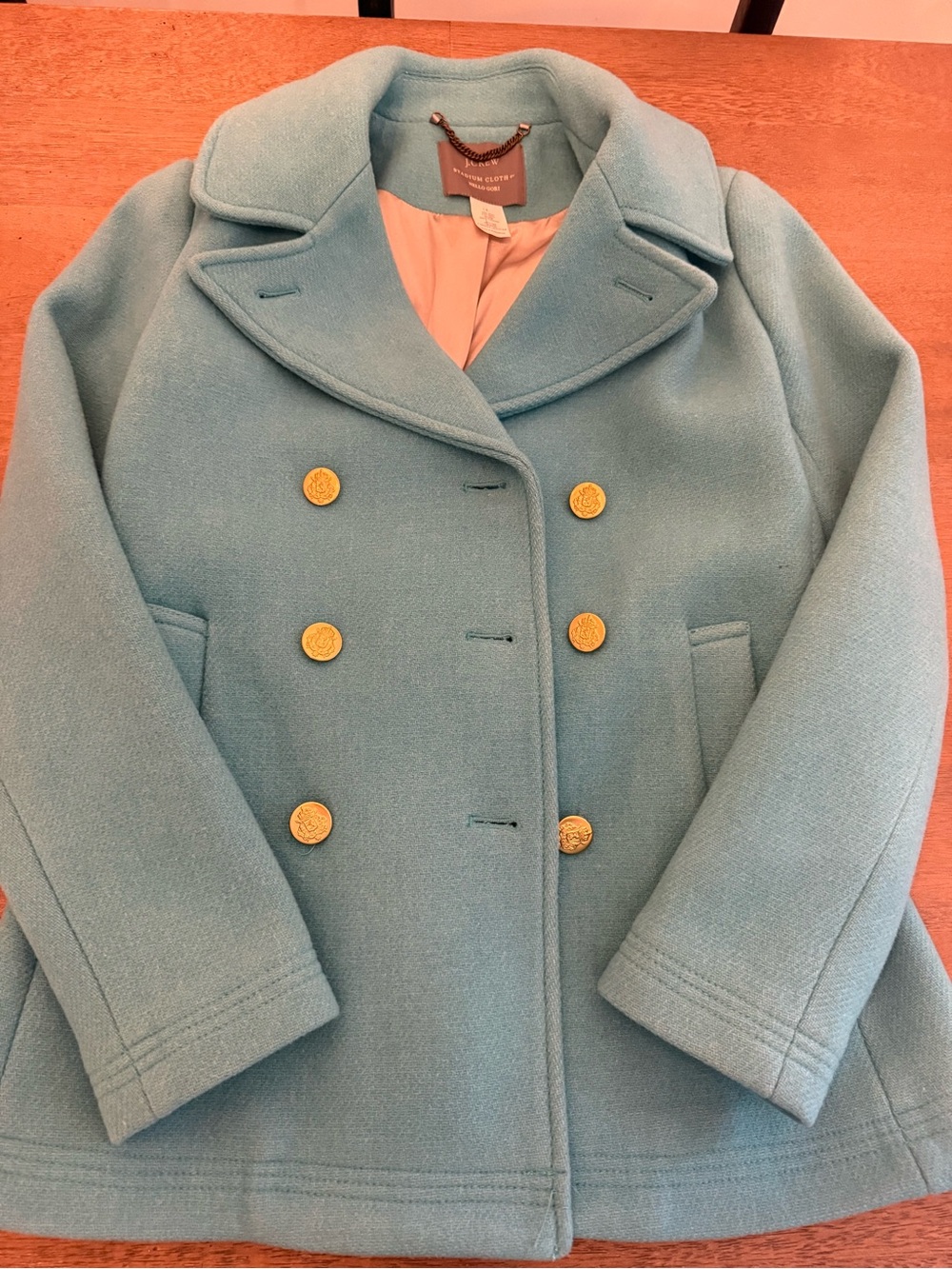 J. Crew Teal Double-Breasted Wool Peacoat with Gold Buttons